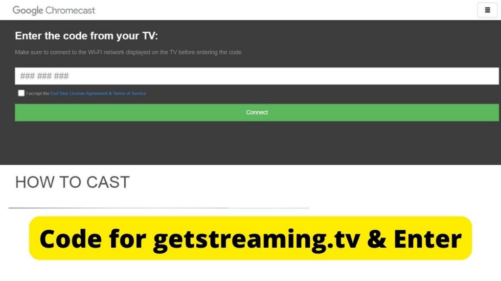 Code for getstreaming.tv & Enter the TV and YouTube channel's code.