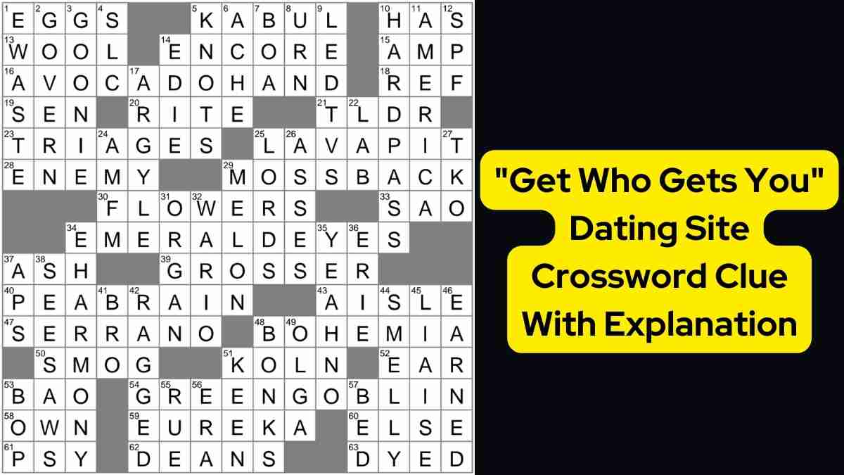 "Get Who Gets You" Dating Site Crossword Clue With Explanation